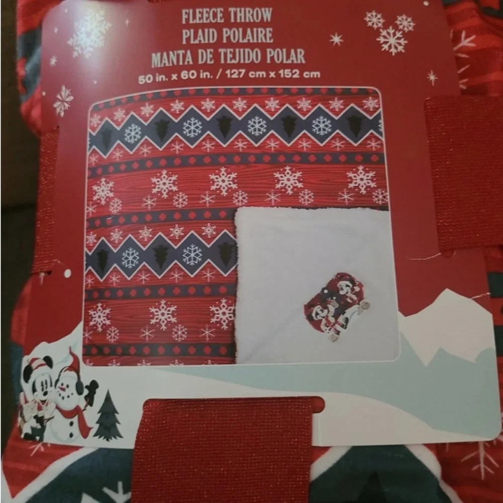🌲Disney Store Mickey Minnie Holiday Fleece Blanket Reversible Throw 50 x 60 NEW